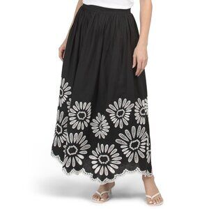 Elie Tahari Embroidered Hem Linen Maxi Full Skirt